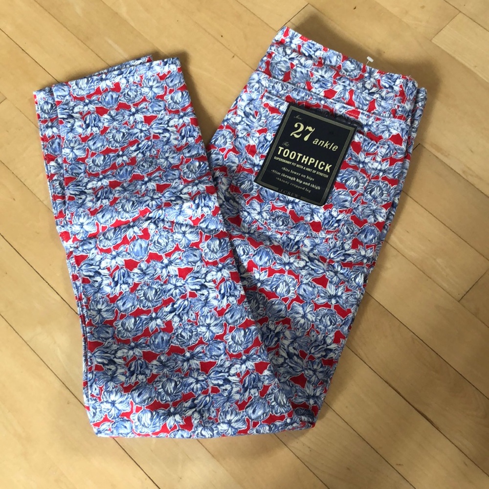 New J Crew Patterned Toothpick Jeans Size 27